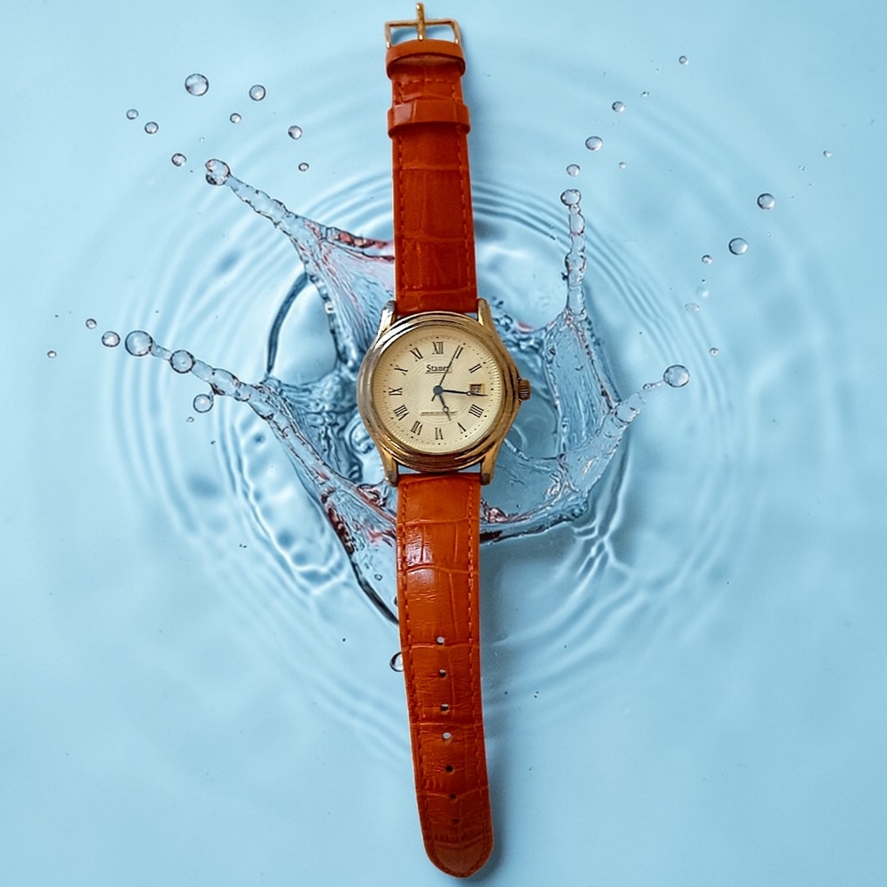 Stauer Metropolitan Watch Mens 39mm Gold Tone Dial Leather Band Date WORKS VIDEO